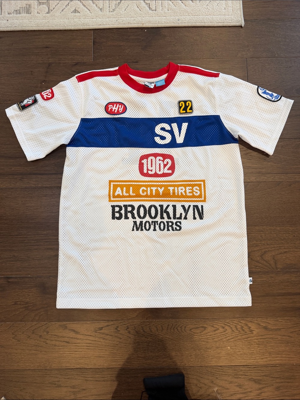Brooklyn Motors 'SV' Mesh White & Blue Kids Jersey Shirt Size XL 14/16 - C63-001
